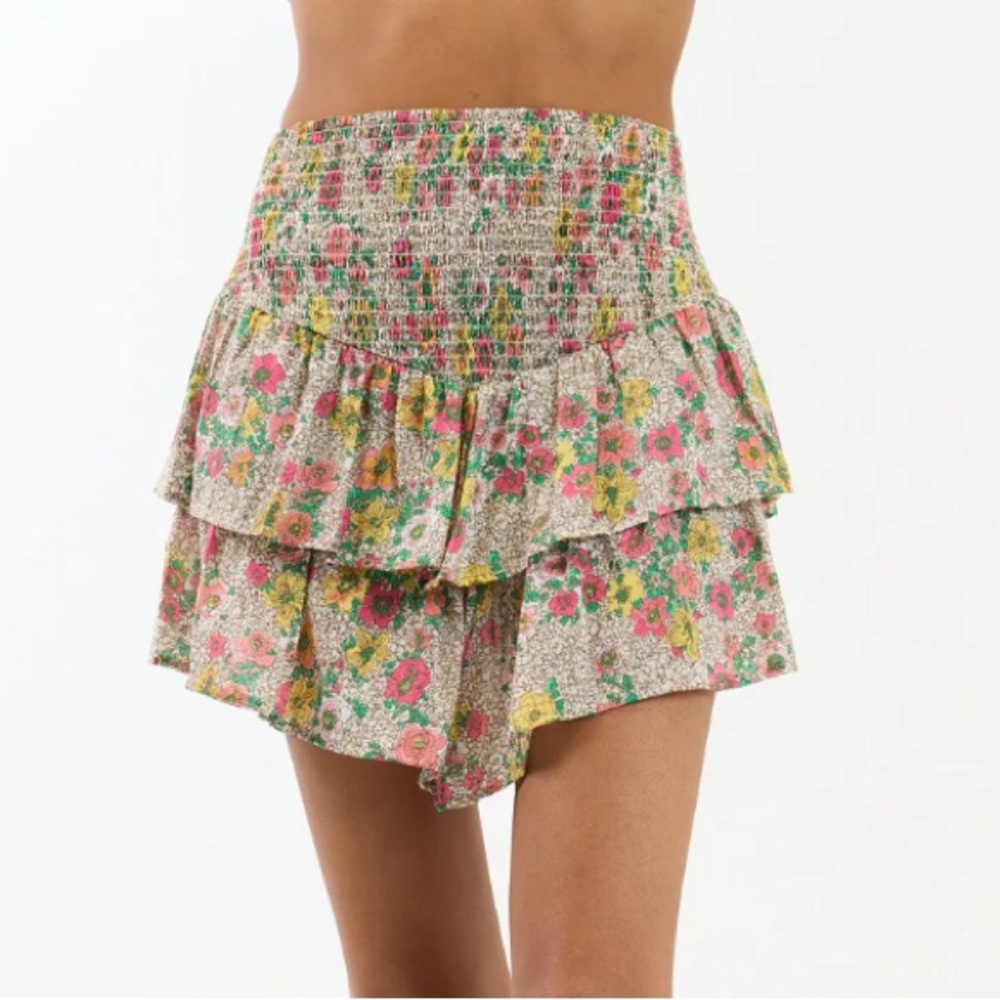 NWT $156 Anthropologie Sundays Emmie tiered floral mini skirt in Wallflower